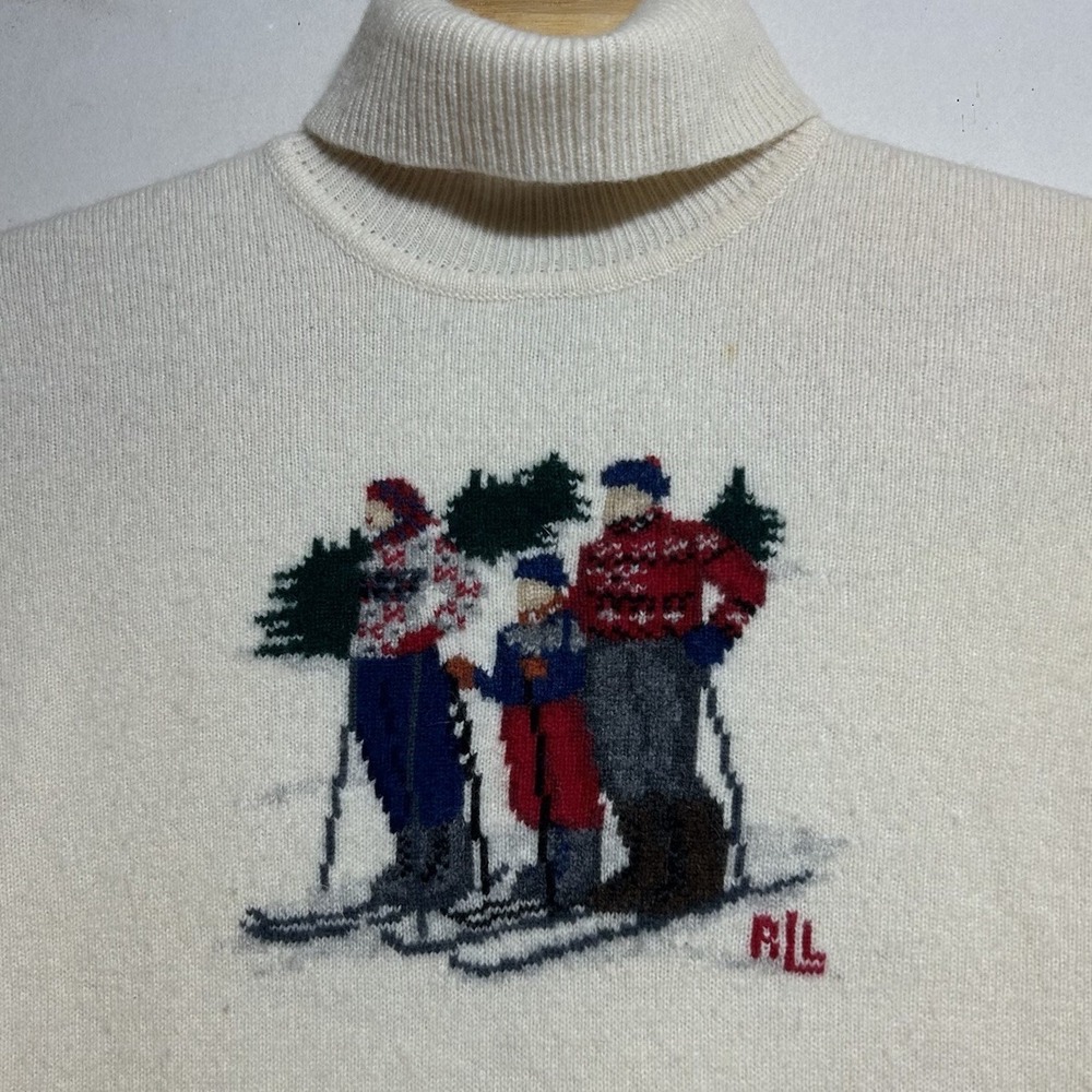 Vintage Lauren Ralph Lauren‎ Turtleneck Sweater Women's XL Lambswool Ski Family